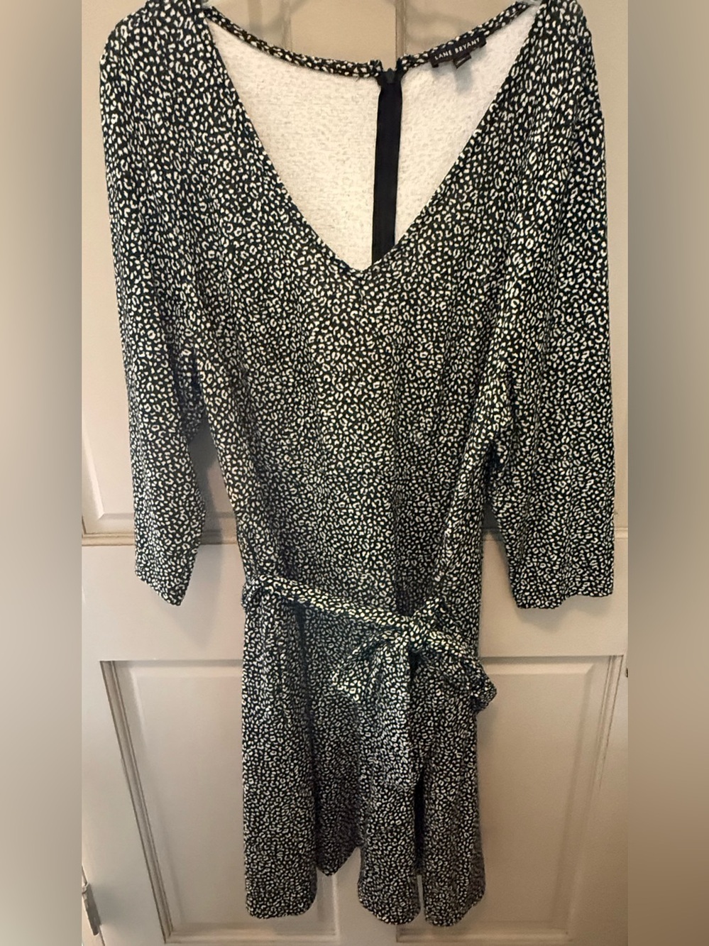 Lane Bryant Black and White Printed V-Neck Tie-Waist Long Sleeve Dress